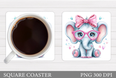 Cute Elephant Coaster. Elephant Flowers Coaster Sublimation Product Image 1