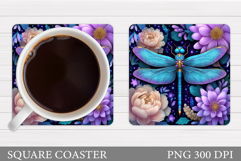 Dragonfly Coaster Design. Flowers Coaster Sublimation Product Image 1