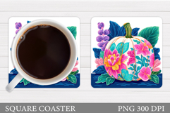 Pumpkin Coaster Design. Flowers Coaster Sublimation Product Image 1