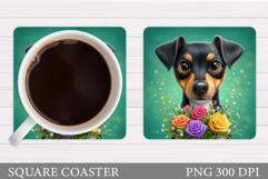 Cute Dog Coaster Sublimation. Dog Flowers Coaster Design Product Image 1