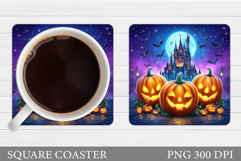 Halloween Coaster Sublimation. Scary Pumpkin Coaster Design Product Image 1