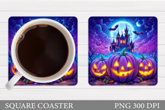 Halloween Coaster Sublimation. Scary Pumpkin Coaster Design Product Image 1