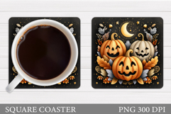 Halloween Coaster Sublimation. Scary Pumpkin Coaster Design Product Image 1
