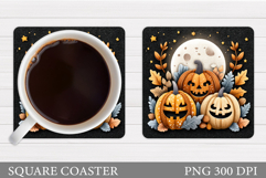 Halloween Coaster Sublimation. Scary Pumpkin Coaster Design Product Image 1