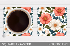 Flowers Square Coaster Sublimation. Flowers Coaster Design Product Image 1