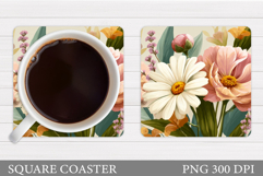 Floral Coaster Design. Flowers Coaster Sublimation Product Image 1