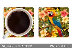 Parrot Coaster Design. Tropical Flowers Coaster Sublimation Product Image 1