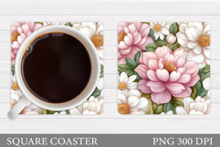 Floral Coaster Design. Flowers Coaster Sublimation Product Image 1