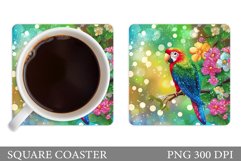 Parrot Coaster Design. Tropical Flowers Coaster Sublimation Product Image 1