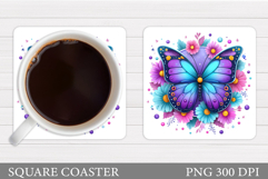 Butterfly Coaster Sublimation. Butterfly Flowers Coaster Product Image 1