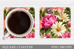 Flowers Coaster Sublimation. Floral Coaster Design Product Image 1