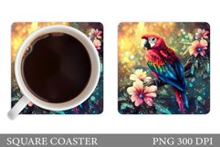 Parrot Square Coaster Design. Parrot Coaster Sublimation Product Image 1