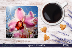 Flowers Meadow Square Coaster | Vibrant Orchid Splash Product Image 1