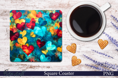 Love Square Coaster | Blue Yellow Red Hearts Product Image 1