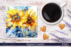 Flowers Meadow Square Coaster | Golden Sunflower Splash Product Image 1