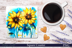 Flowers Meadow Square Coaster | Vibrant Summer Sunflowers Product Image 1