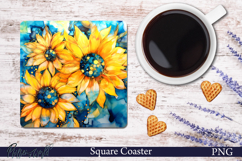 Flowers Meadow Square Coaster | Bright Bloom Sunflowers Product Image 1