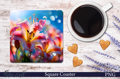 Flowers Meadow Square Coaster | Radiant Lily Bloom Product Image 1