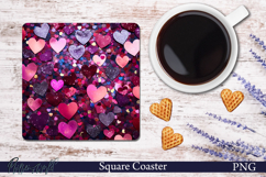 Sparkling Love Square Coaster | Pink hearts Product Image 1