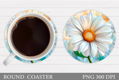 Daisy Flowers Coaster Design. Flowers Sublimation Product Image 1
