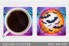 Bat Silhouette Square Coaster. Halloween Bat Coaster Design Product Image 1