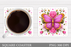 Butterflies Coaster Sublimation. Butterfly Coaster Design Product Image 1