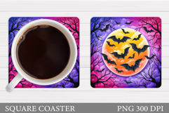 Bat Silhouette Square Coaster. Halloween Bat Coaster Design Product Image 1