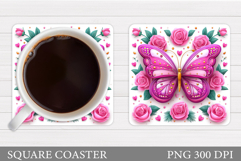Butterflies Coaster Sublimation. Butterfly Coaster Design Product Image 1