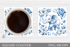 Cute Elephant Coaster. Elephant Flowers Coaster Sublimation Product Image 1