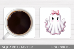 Cute Ghost Coaster Sublimation. Halloween Coaster Design Product Image 1