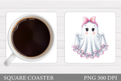 Cute Ghost Coaster Design. Cute Halloween Sublimation Product Image 1