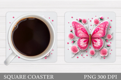 Butterflies Coaster Design. Butterfly Roses Coaster Product Image 1