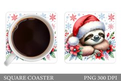 Christmas Sloth Coaster. Cute Sloth Coaster Sublimation Product Image 1