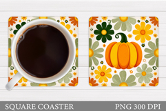 Pumpkin Coaster Design. Floral Pumpkin Coaster Sublimation Product Image 1