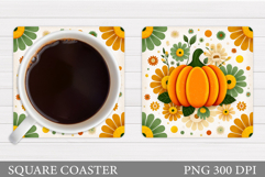 Pumpkin Coaster Design. Floral Pumpkin Coaster Sublimation Product Image 1