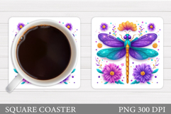 Dragonfly Coaster Design. Flowers Coaster Sublimation Product Image 1