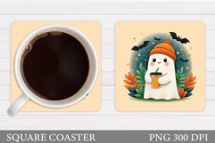 Cute Ghost Coaster Design. Halloween Pumpkin Coaster Product Image 1