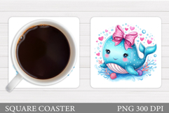Cute Whale Coaster Design. Cute Whale Coaster Sublimation Product Image 1