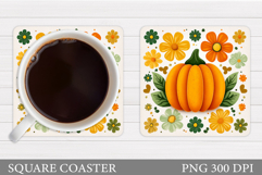 Pumpkin Coaster Design. Floral Pumpkin Coaster Sublimation Product Image 1