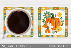 Pumpkin Coaster Design. Floral Pumpkin Coaster Sublimation Product Image 1