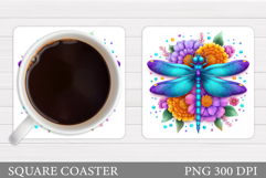 Dragonfly Coaster Design. Flowers Coaster Sublimation Product Image 1