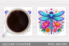 Dragonfly Coaster Design. Flowers Coaster Sublimation Product Image 1