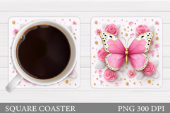 Butterfly Coaster Sublimation. Butterfly Flowers Coaster Product Image 1