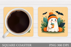 Cute Ghost Coaster Design. Halloween Coaster Sublimation Product Image 1