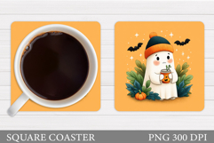 Cute Ghost Coaster Design. Cute Halloween Sublimation Product Image 1
