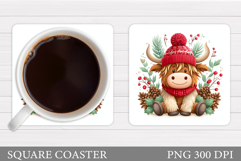 Christmas Cow Coaster. Christmas Cow Coaster Sublimation Product Image 1