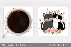 Cute Cats Coaster Design. Cat Flowers Coaster Sublimation Product Image 1