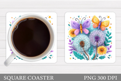 Butterfly Coaster Sublimation. Butterfly Flowers Coaster Product Image 1