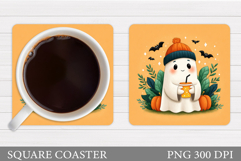 Cute Ghost Coaster Design. Cute Halloween Sublimation Product Image 1