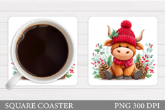 Christmas Cow Coaster. Christmas Cow Coaster Sublimation Product Image 1